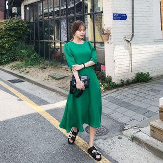 Elbow-sleeve Long Flare Dress