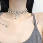 Moon Pendant Rhinestone Choker Silver - One Size