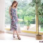 Slit-side Flower Spaghetti Strap Dress