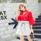 Cut Out Front 3/4 Sleeve Chiffon Blouse