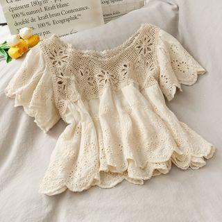Patchwork Eyelet Crop Blouse