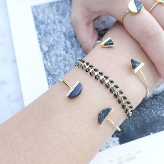 Set Of 3: Marble Alloy Open Bangle / Bracelet (assorted Designs) Gold - One Size