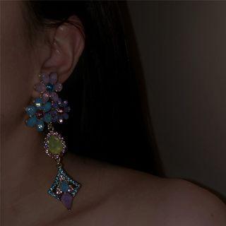 Rhinestone Flower Drop Earring 1 Pair - Blue & Green & Purple - One Size