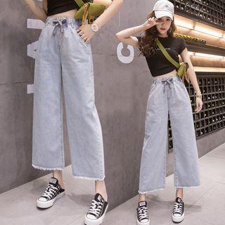 Drawstring Plain Wide Leg Jeans