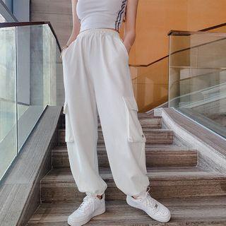 Elastic High-waist Loose-fit Cargo Jogger Pants