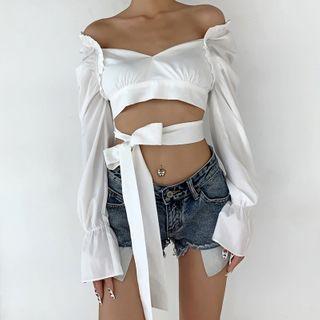 Long-sleeve Sashed Blouse