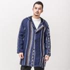 Ethnic-print Hooded Long Jacket