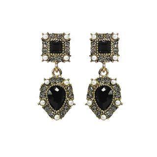 Faux-gem Drop Earrings (black) One Size