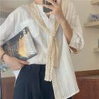 3/4-sleeve Lace Panel Buttoned Blouse
