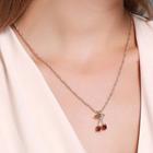 Rhinestone Cherry Pendant Necklace / Dangle Earring