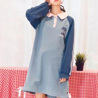 Long-sleeve Cat Print Polo Dress