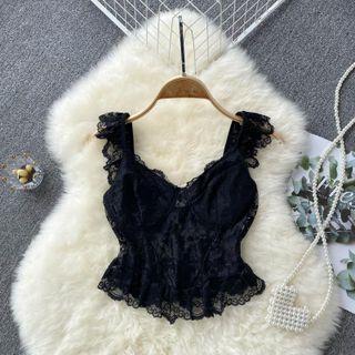 Lace Suspender Top Dark Blue - One Size