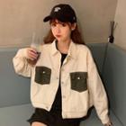 Contrast Stitching Pocket Detail Denim Jacket Off-white - One Size