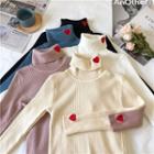 Heart Embroidery Turtleneck Sweater