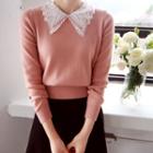 Laced-collar Knit Top