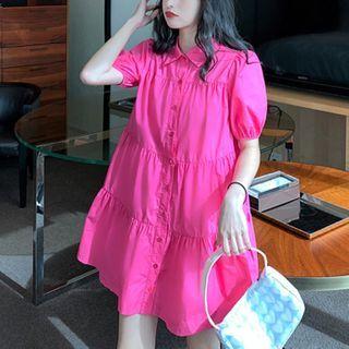 Plain Square Neck Button-up Dress