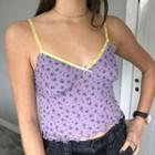 Lace Panel Floral Print Ruffled Cropped Camisole Top