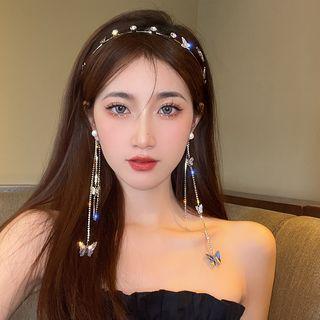 Rhinestone Butterfly Headband Silver - One Size