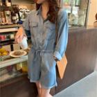 Pocket Detail Long-sleeve Denim Playsuit