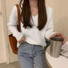 V-neck Button-cuff Sweater