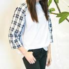 3/4-sleeve Plaid Panel T-shirt