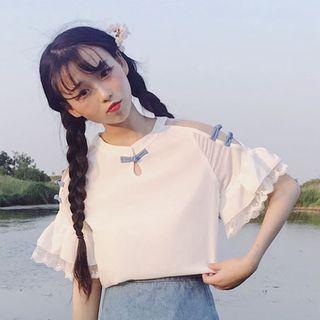 Lace Trim Short-sleeve Top White - One Size