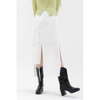 Asymmetric Deep-slit Midi Skirt Ivory - One Size