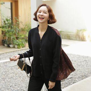 Pleated-back Paisley-panel Cardigan