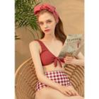 Knot & Gingham Retro Bikini Set Red - One Size