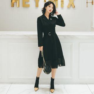 Long-sleeve Buckled A-line Coat Dress