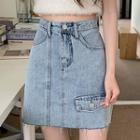 High-waist Pocket Detail Mini Denim Skirt