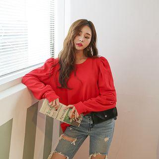 Round-neck Puff-shoulder Sweatshirt