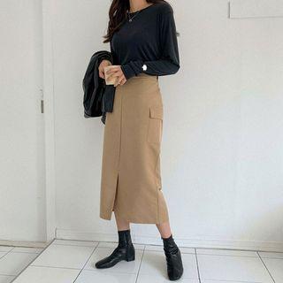 Slit-front Cargo Long Skirt