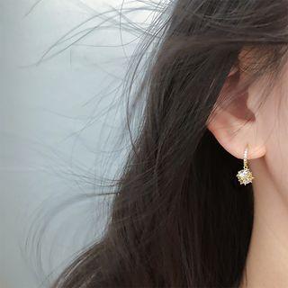 925 Sterling Silver Faux Crystal Dangle Earring 1 Pair - Gold - One Size