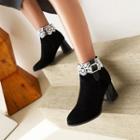 Lace Panel Chunky Heel Ankle Boots
