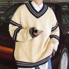 V-neck Color-block Knit Sweater