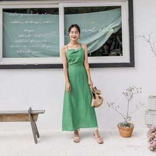 Tie-back Linen Blend Long Dress
