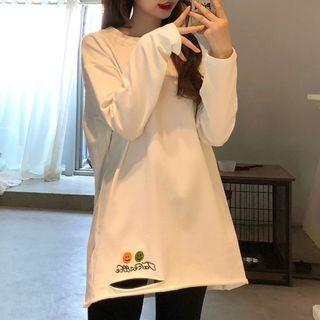 Smiley Face Embroidered Ripped T-shirt White - One Size
