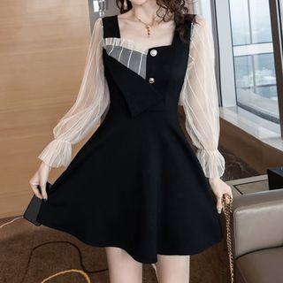 Mesh Sleeve A-line Midi Dress