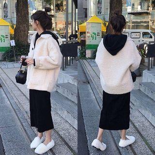 Ribbed Midi Hoodie Dress / Faux Shearling Buttoned Jacket / Set