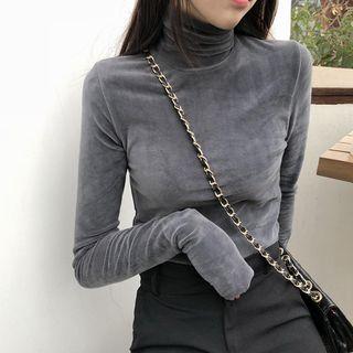 Long-sleeve Velvet Turtleneck Top