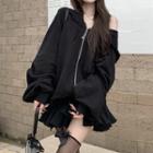 Hooded Zip Jacket / Irregular Mini A-line Skirt