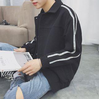 Lettering Contrast Trim Button Jacket