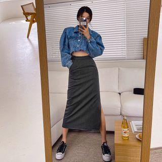 Pocket-side Deep-slit Long Skirt