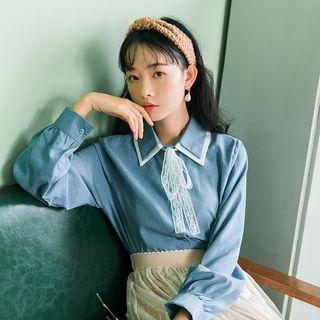 Contrast Trim Long-sleeve Tie-neck Blouse