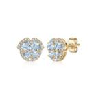 Fashion Plated Gold Flower Stud Earrings With Light Blue Austrian Element Crystal Golden - One Size