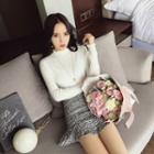 Mock Neck Frilled Trim Plain Sweater