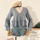 Long-sleeve V-neck Layered Top