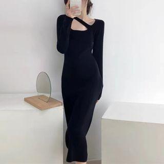 Long Sleeve Cutout Knit Bodycon Midi Dress