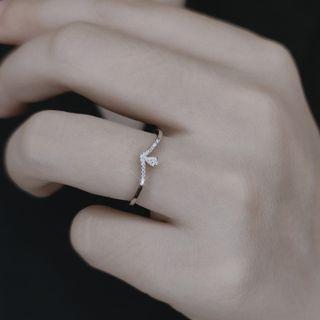 Drop Rhinestone Open Ring Silver - One Size